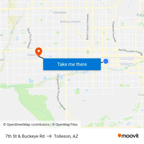 7th St & Buckeye Rd to Tolleson, AZ map