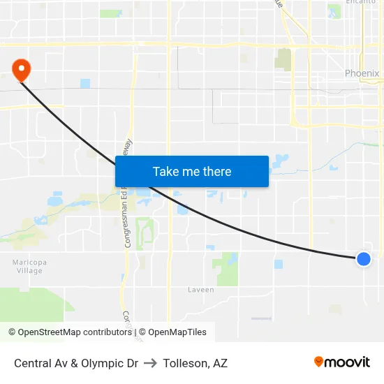 Central Av & Olympic Dr to Tolleson, AZ map