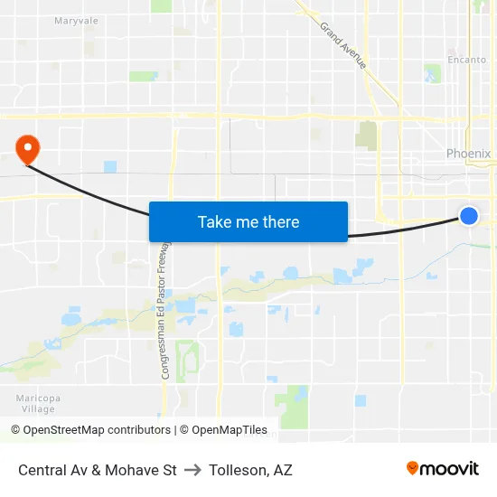Central Av & Mohave St to Tolleson, AZ map
