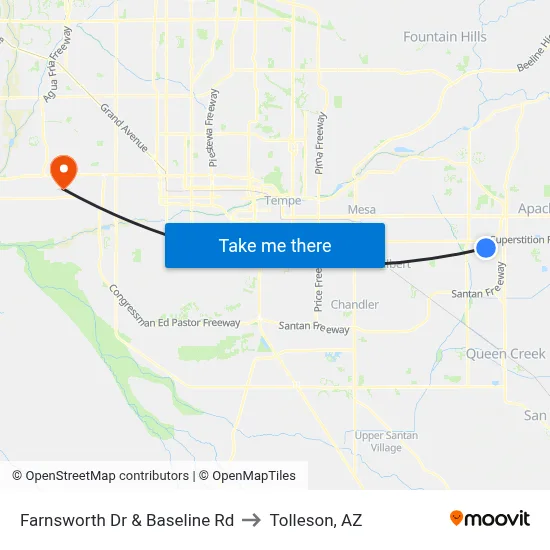 Farnsworth Dr & Baseline Rd to Tolleson, AZ map