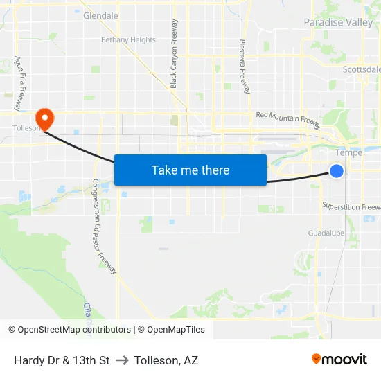 Hardy Dr & 13th St to Tolleson, AZ map