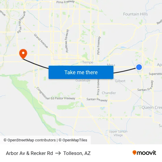 Arbor Av & Recker Rd to Tolleson, AZ map