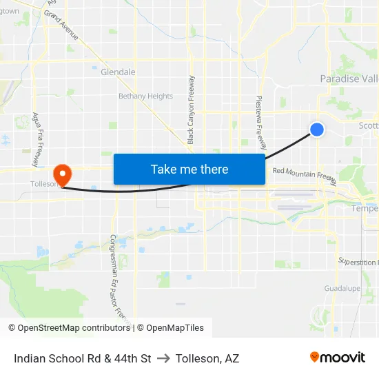 Indian School Rd & 44th St to Tolleson, AZ map