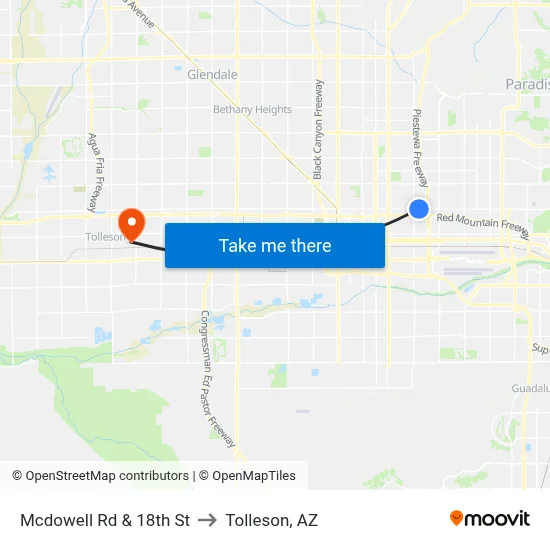 Mcdowell Rd & 18th St to Tolleson, AZ map