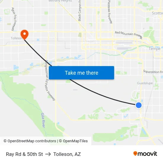 Ray Rd & 50th St to Tolleson, AZ map