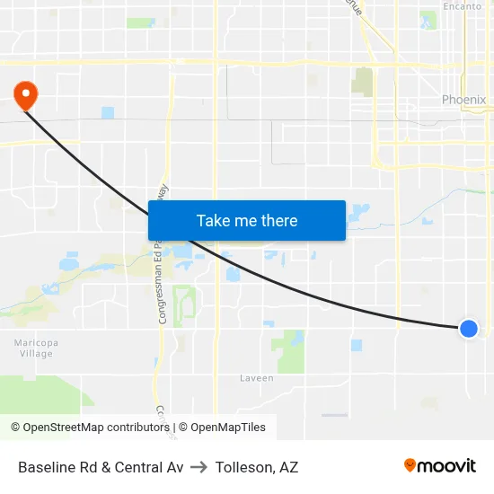 Baseline Rd & Central Av to Tolleson, AZ map