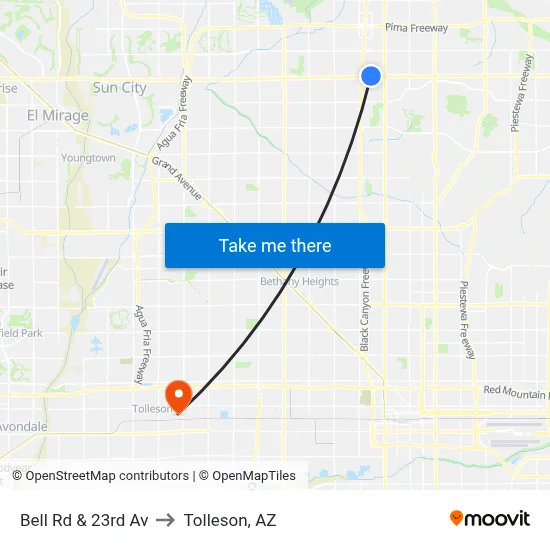 Bell Rd & 23rd Av to Tolleson, AZ map