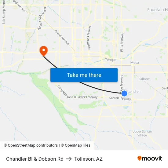 Chandler Bl & Dobson Rd to Tolleson, AZ map