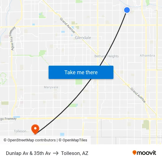 Dunlap Av & 35th Av to Tolleson, AZ map