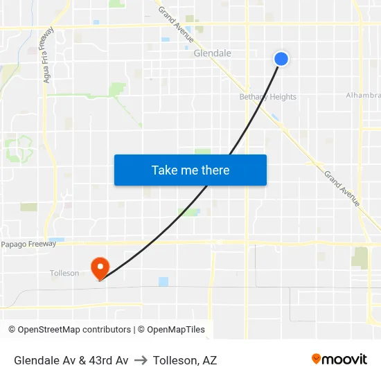 Glendale Av & 43rd Av to Tolleson, AZ map