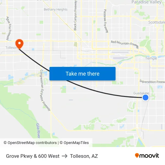 Grove Pkwy & 600 West to Tolleson, AZ map