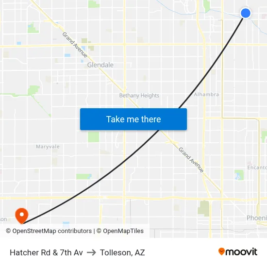 Hatcher Rd & 7th Av to Tolleson, AZ map