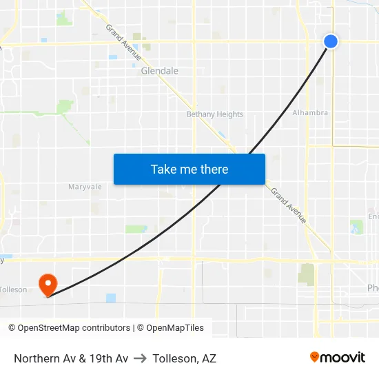 Northern Av & 19th Av to Tolleson, AZ map