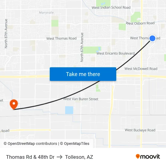 Thomas Rd & 48th Dr to Tolleson, AZ map