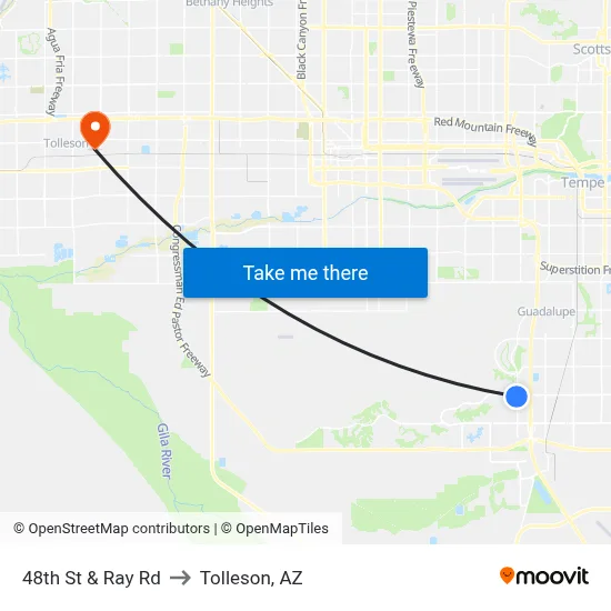 48th St & Ray Rd to Tolleson, AZ map