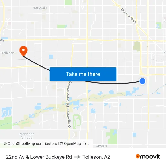 22nd Av & Lower Buckeye Rd to Tolleson, AZ map
