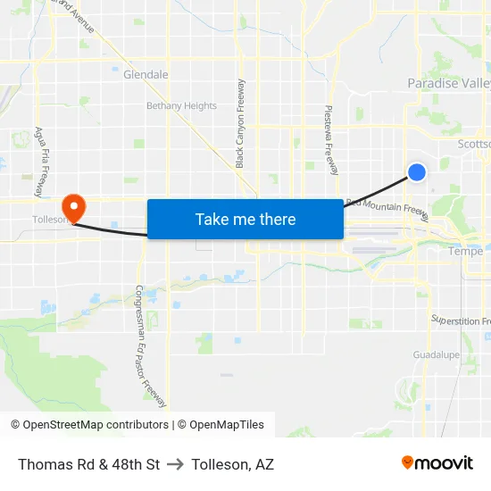 Thomas Rd & 48th St to Tolleson, AZ map