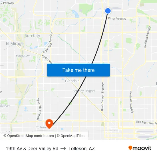 19th Av & Deer Valley Rd to Tolleson, AZ map