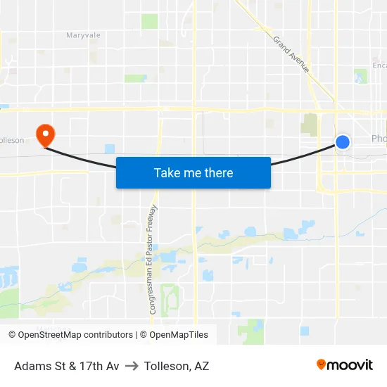 Adams St & 17th Av to Tolleson, AZ map