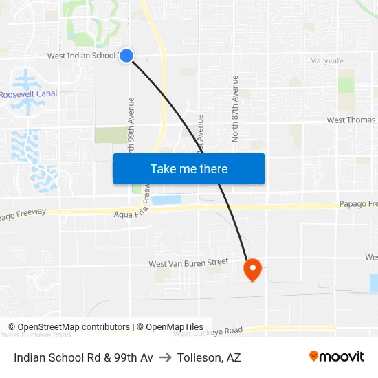 Indian School Rd & 99th Av to Tolleson, AZ map