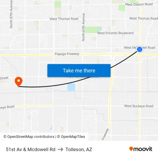 51st Av & Mcdowell Rd to Tolleson, AZ map