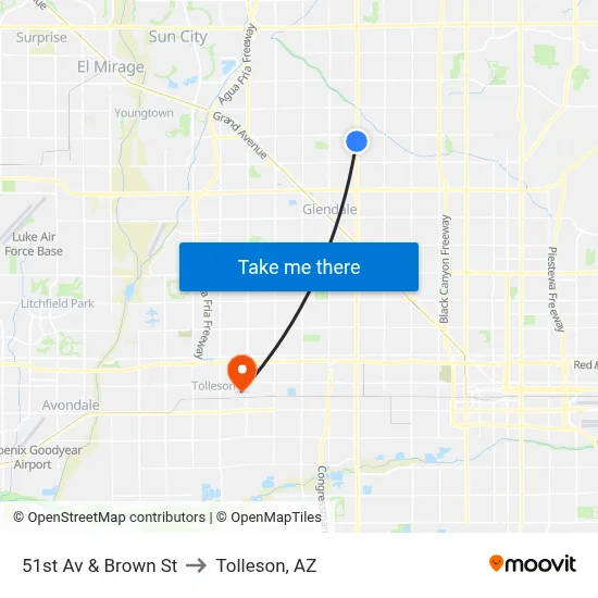 51st Av & Brown St to Tolleson, AZ map