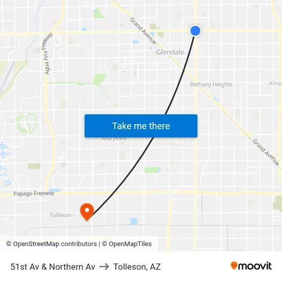 51st Av & Northern Av to Tolleson, AZ map
