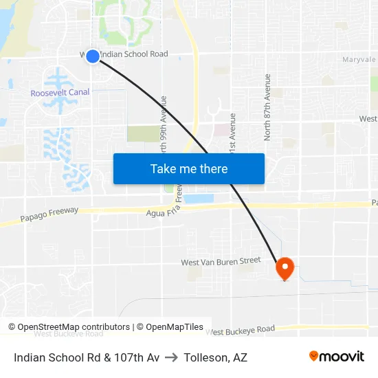 Indian School Rd & 107th Av to Tolleson, AZ map