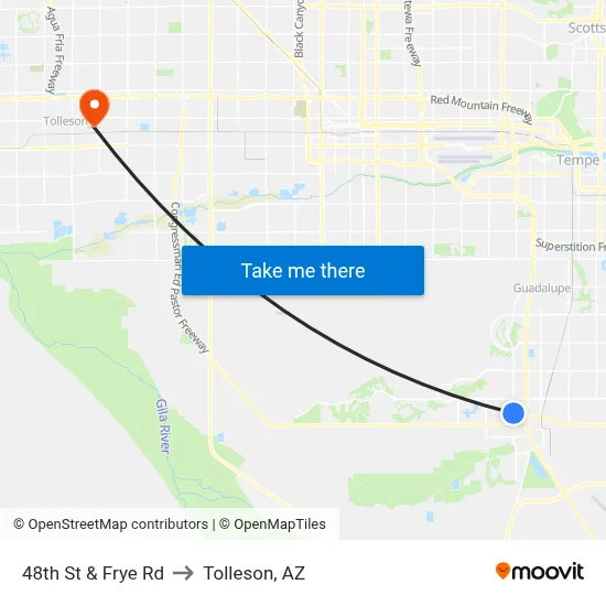 48th St & Frye Rd to Tolleson, AZ map