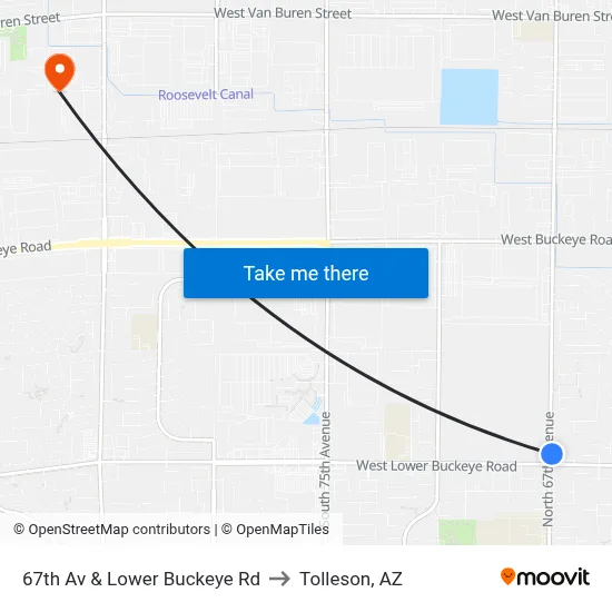 67th Av & Lower Buckeye Rd to Tolleson, AZ map