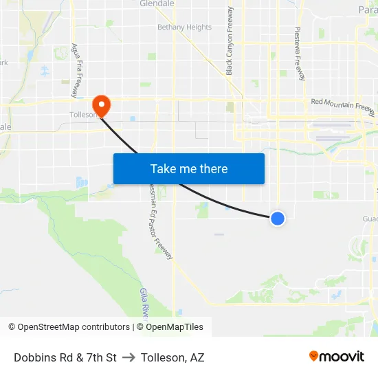 Dobbins Rd & 7th St to Tolleson, AZ map