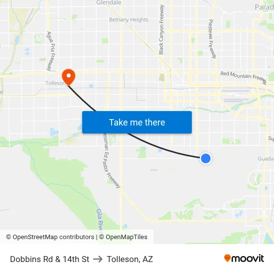 Dobbins Rd & 14th St to Tolleson, AZ map