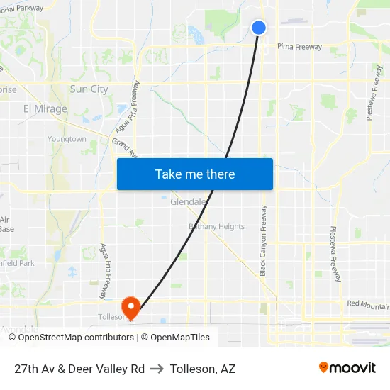 27th Av & Deer Valley Rd to Tolleson, AZ map
