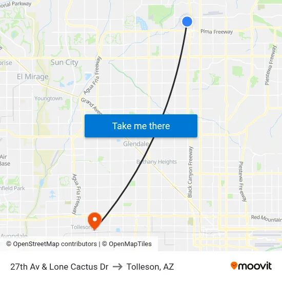 27th Av & Lone Cactus Dr to Tolleson, AZ map
