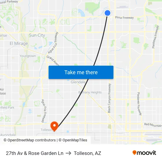 27th Av & Rose Garden Ln to Tolleson, AZ map