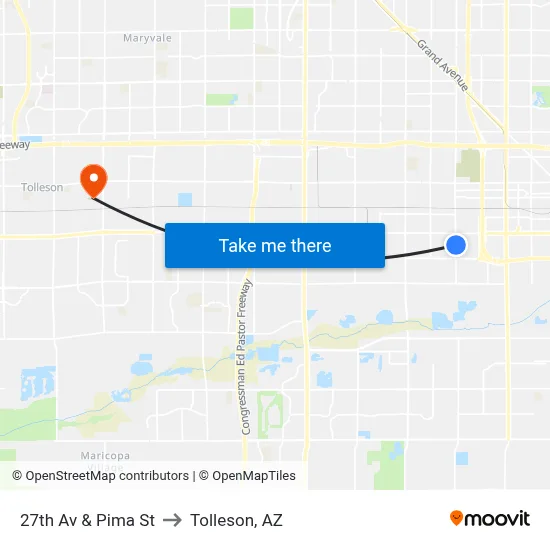 27th Av & Pima St to Tolleson, AZ map