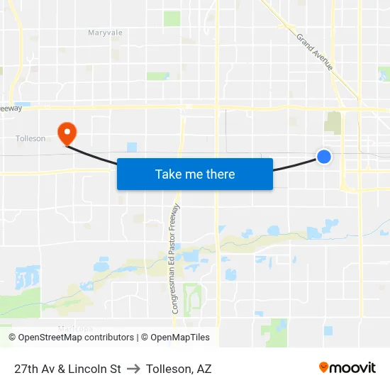 27th Av & Lincoln St to Tolleson, AZ map
