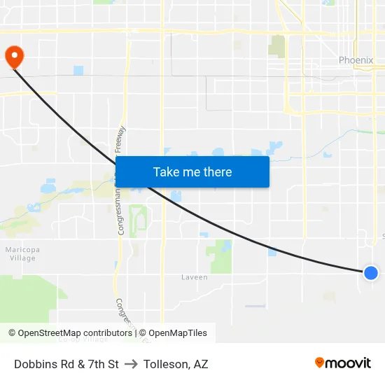 Dobbins Rd & 7th St to Tolleson, AZ map