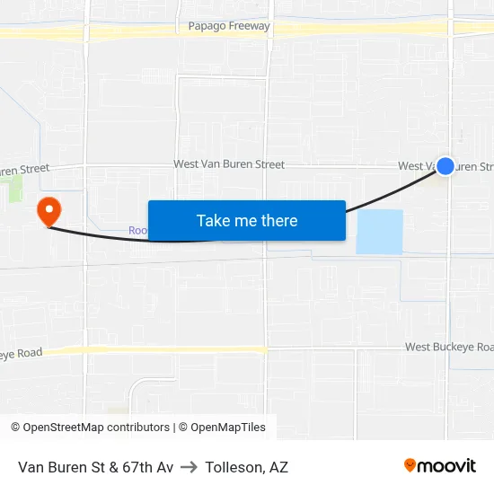 Van Buren St & 67th Av to Tolleson, AZ map