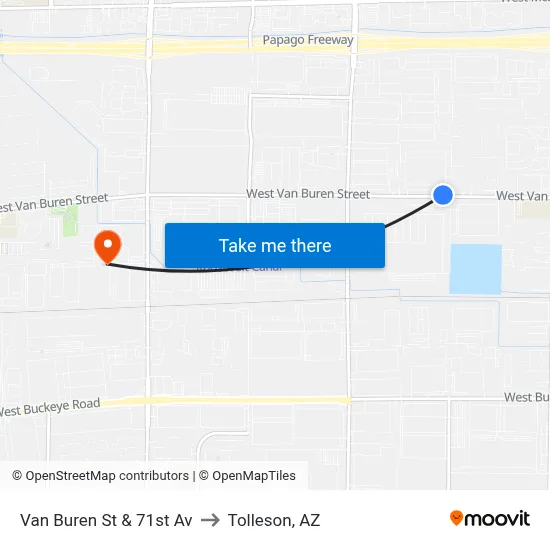 Van Buren St & 71st Av to Tolleson, AZ map