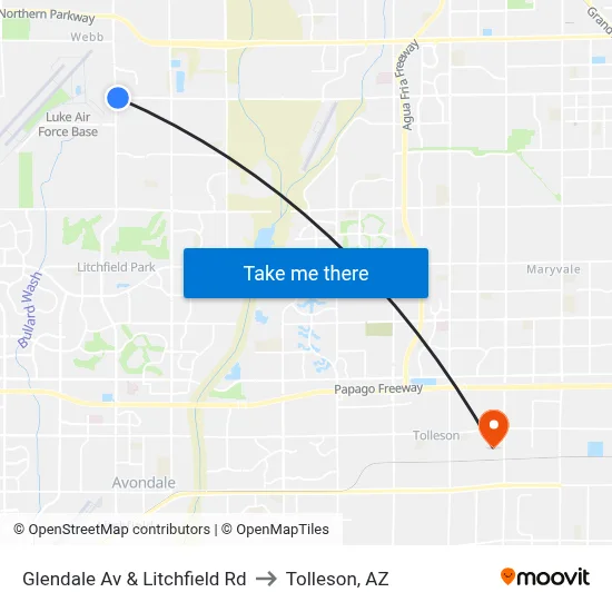 Glendale Av & Litchfield Rd to Tolleson, AZ map