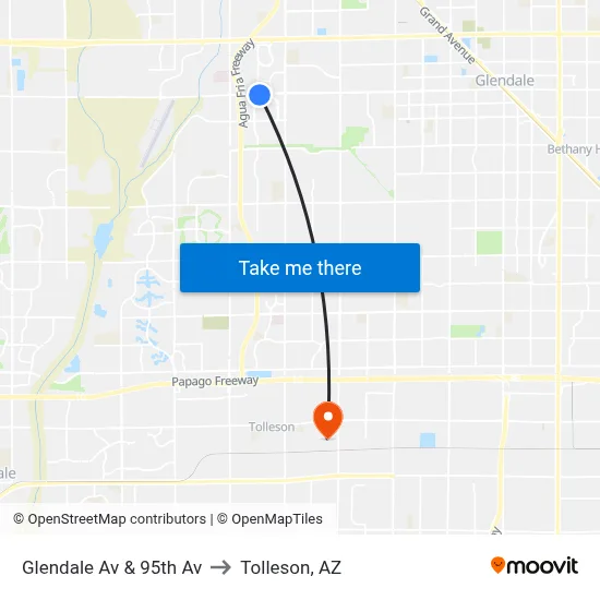 Glendale Av & 95th Av to Tolleson, AZ map