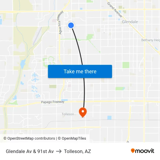 Glendale Av & 91st Av to Tolleson, AZ map