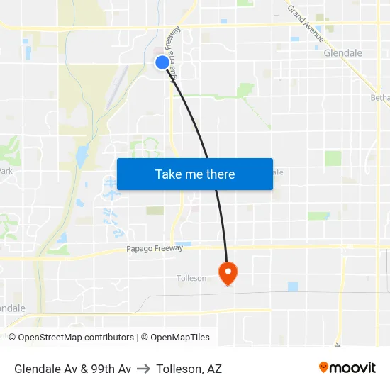 Glendale Av & 99th Av to Tolleson, AZ map