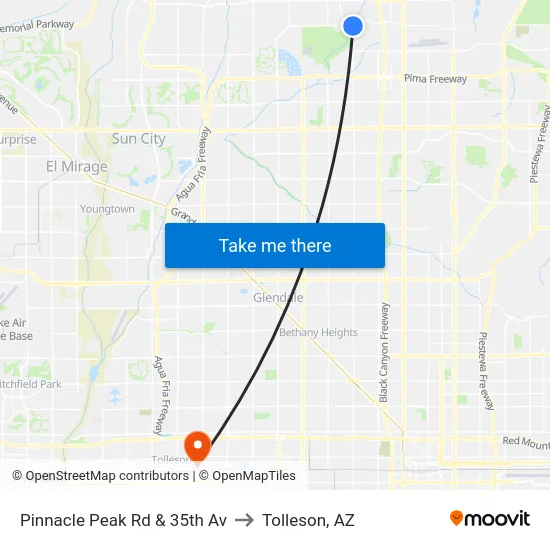 Pinnacle Peak Rd & 35th Av to Tolleson, AZ map