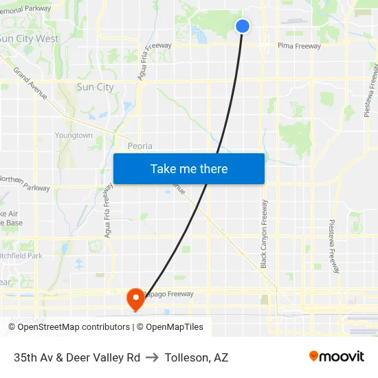 35th Av & Deer Valley Rd to Tolleson, AZ map