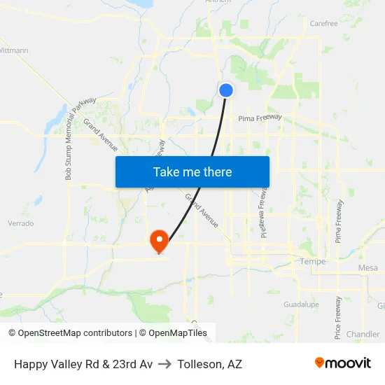 Happy Valley Rd & 23rd Av to Tolleson, AZ map