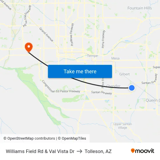 Williams Field Rd & Val Vista Dr to Tolleson, AZ map