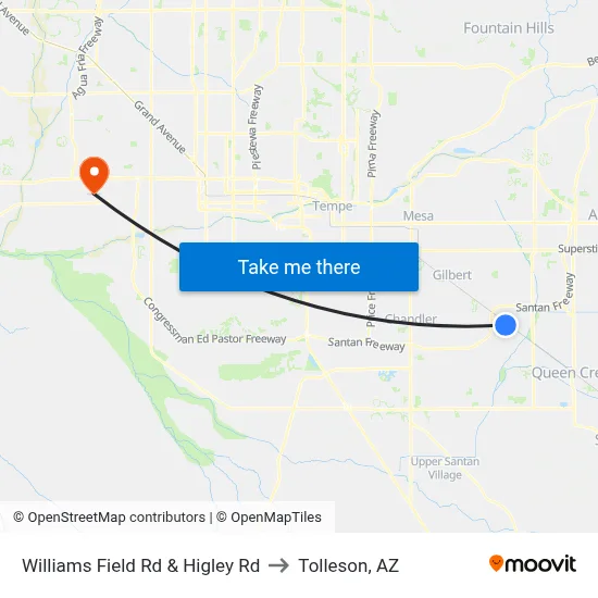 Williams Field Rd & Higley Rd to Tolleson, AZ map