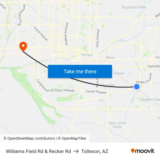 Williams Field Rd & Recker Rd to Tolleson, AZ map